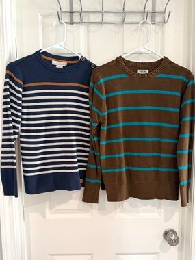 H&M and Cherokee Navy Brown Striped Crewneck Sweater Boys Sz 10-14  100% Cotton